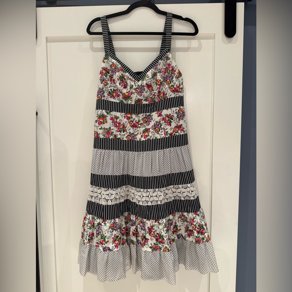 Nanette Lepore Floral Striped Dress - Black, White, Pink
